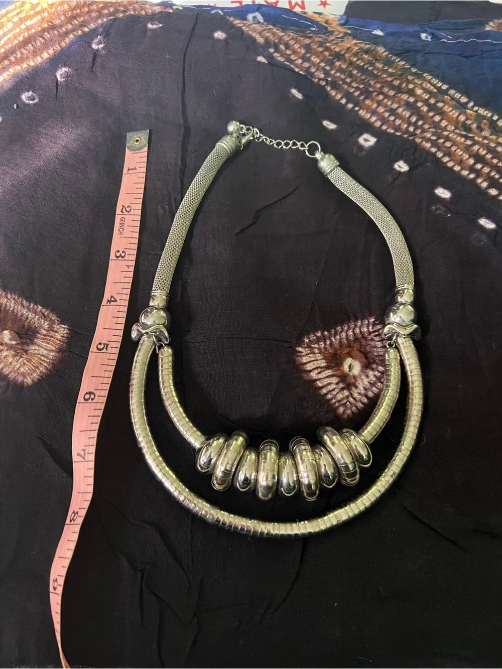Vintage silver tone coil statement necklace